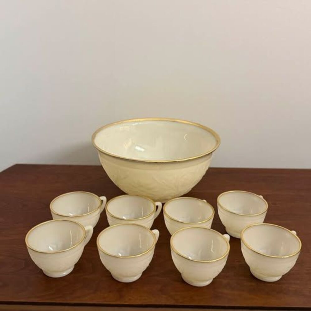 Vintage Milk Glass Punch Bowl Set 9 piece